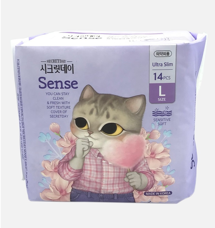 

Ультратонкие дышащие прокладки Sense Large, Secretday - 14 шт Южная Корея