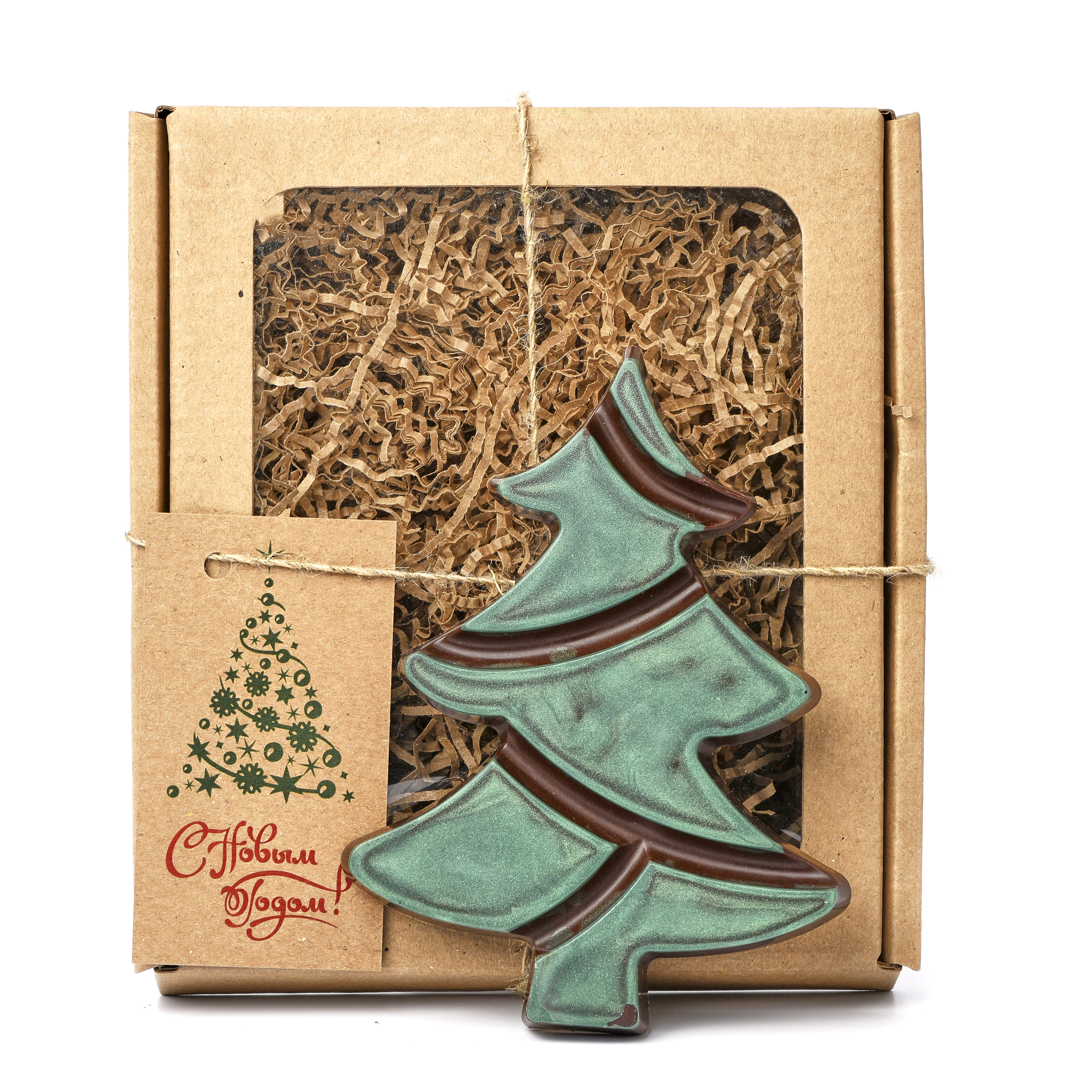Ель Новогодняя из натурального ароматного шоколада, в подарочной упаковке Зеленая - 55 г