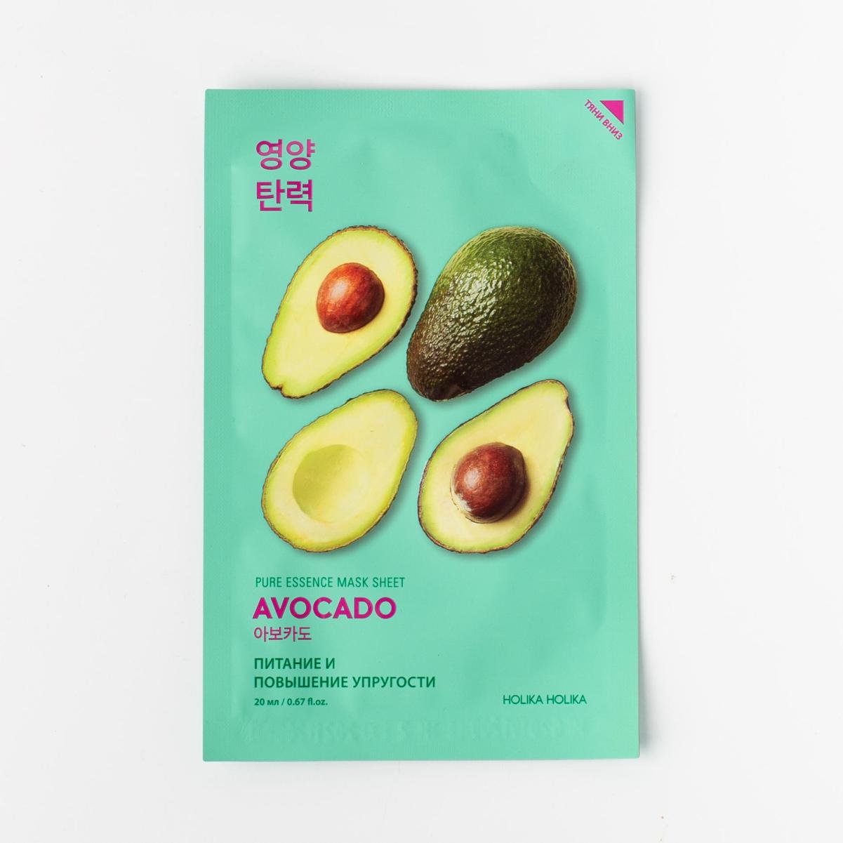 

Смягчающая тканевая маска с авокадо Pure Essence Mask Sheet Avocado, Holika Holika ~ 20 г