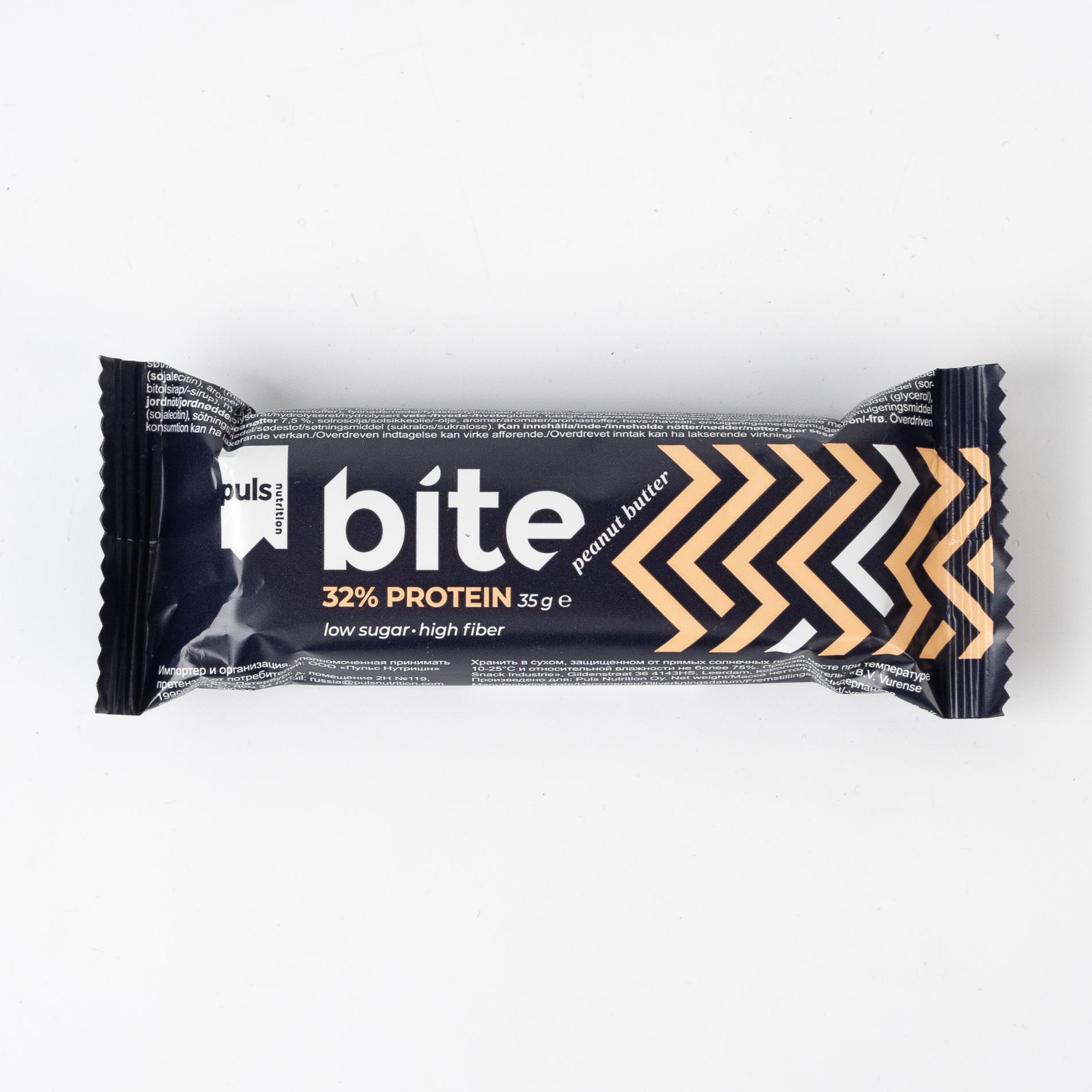 

Батончик протеиновый со вкусом арахисового масла, Puls Nutrition Bite ~ 35 г